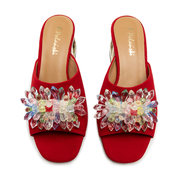 Klapki R.Polański 1021 - Czerwony Zamsz