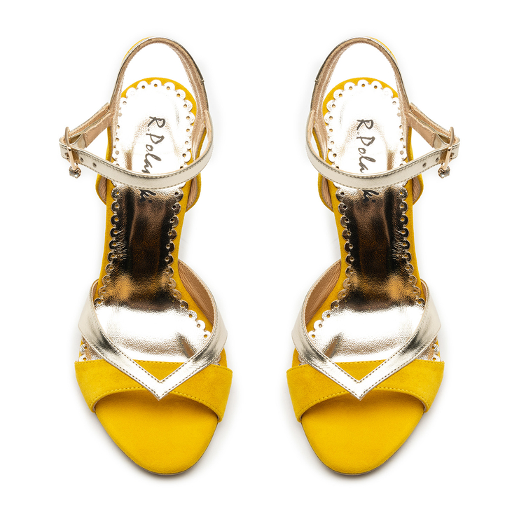 Sandały R.Polański 1104 - Żółty Zamsz/Złoty