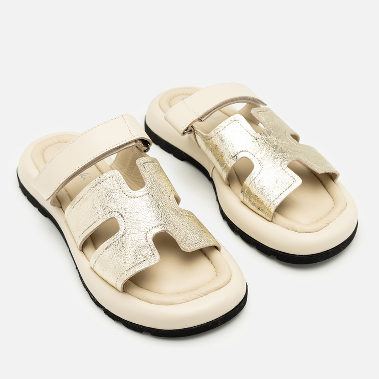 Klapki R.Polański 2137 - Beżowy/Złoty Kryształ