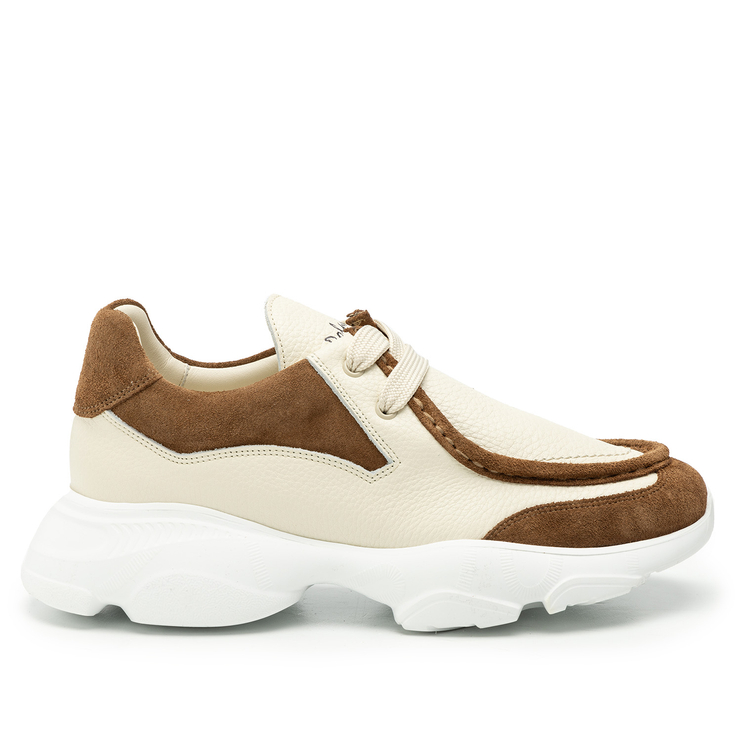 Sneakersy R.Polański 2101 - Beżowy Lico/Brązowy Zamsz