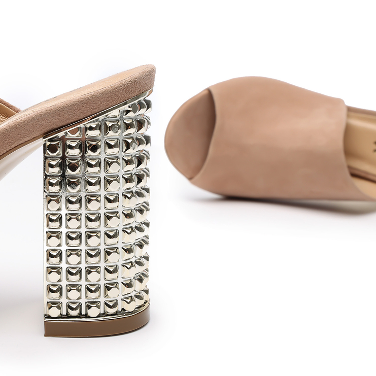 Klapki 936 - Beżowy Zamsz