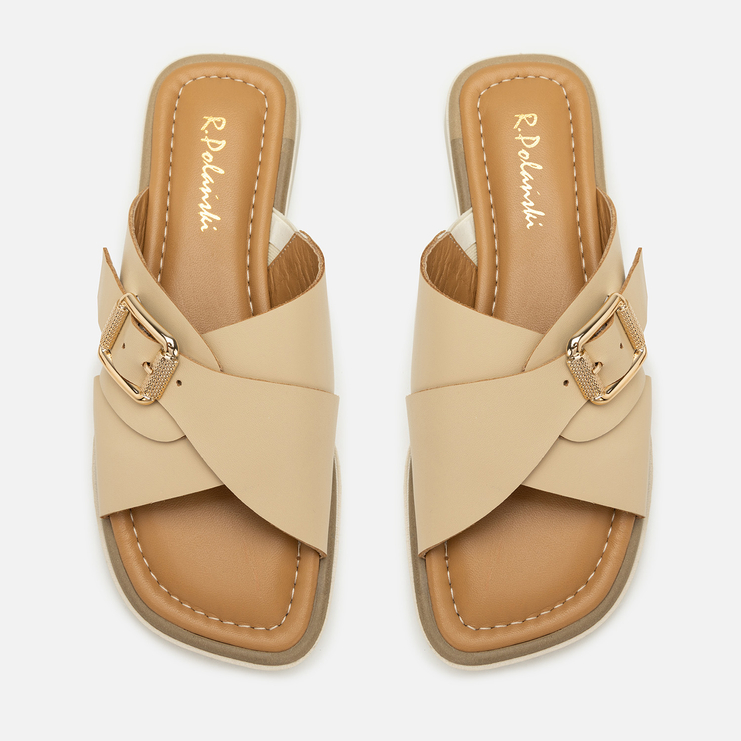 Klapki R.Polański 2205 - Beżowy Lico