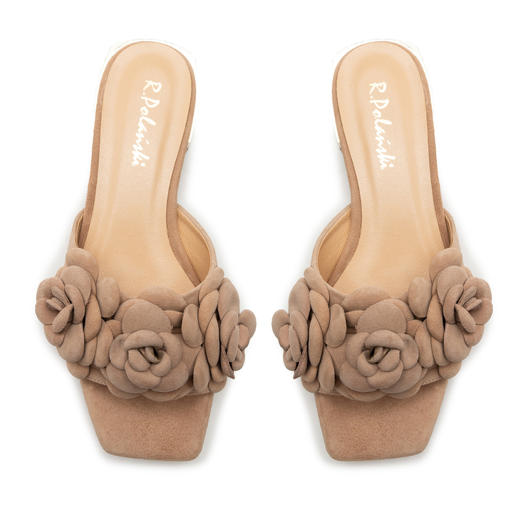 Klapki R.Polański 1281 - Beżowy Zamsz