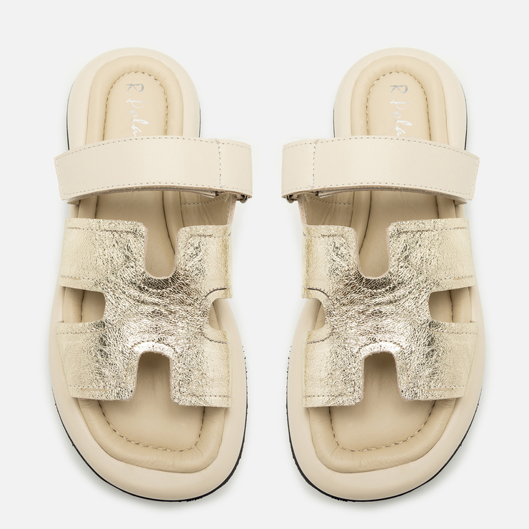 Klapki R.Polański 2137 - Beżowy/Złoty Kryształ