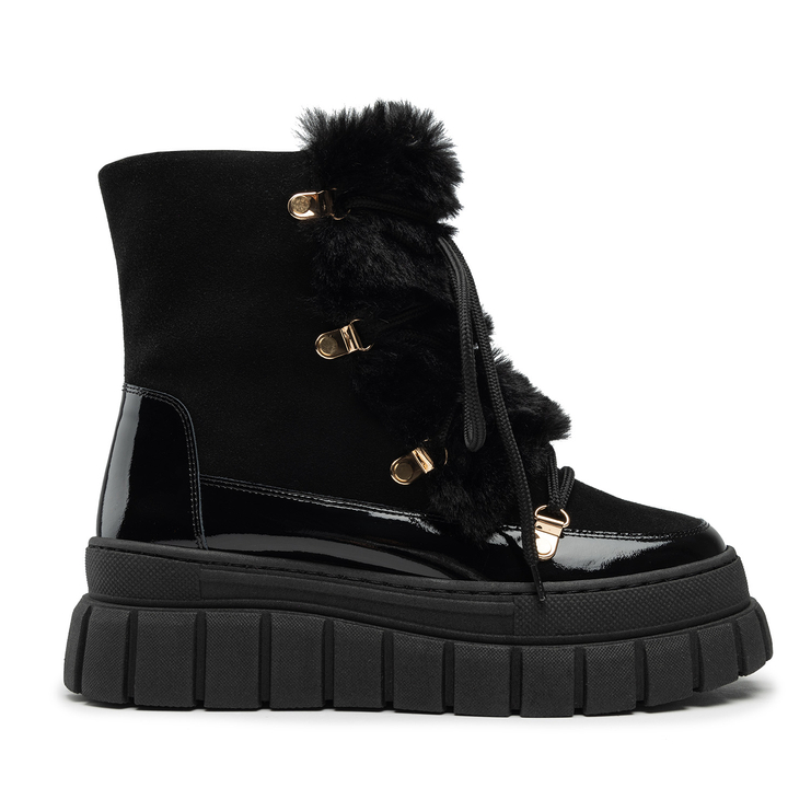 Śniegowce R.Polański 1728 - Czarny Zamsz/Czarny Lakier