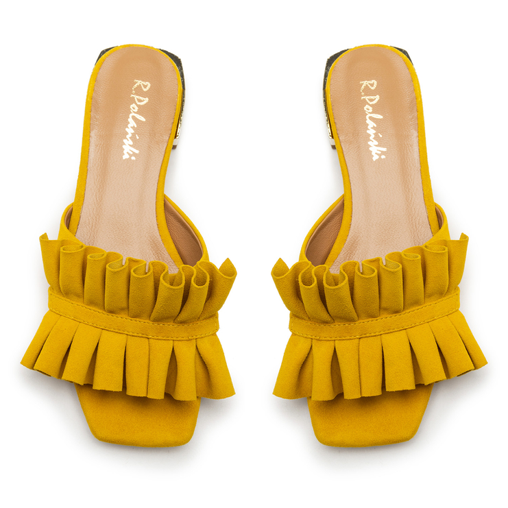 Klapki R.Polański 1282 - Żółty Zamsz