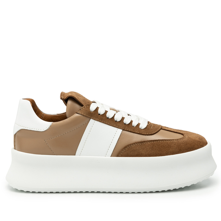 Sneakersy R.Polański 2108 - Beżowy Lico/Brązowy Zamsz