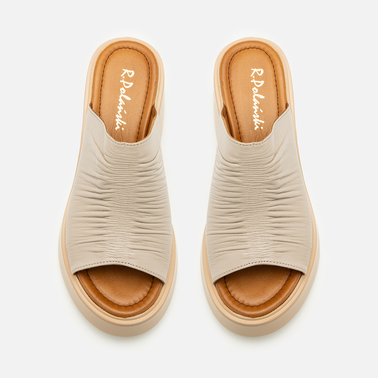 Klapki R.Polański 2119 - Beżowy Lico