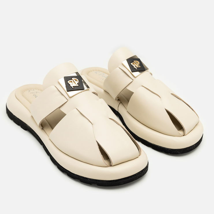 Klapki R.Polański 2128 - Beżowy Lico