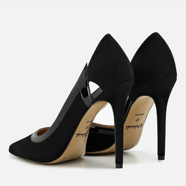 Szpilki R.Polański 2259 - Czarny Zamsz/Czarny Lakier