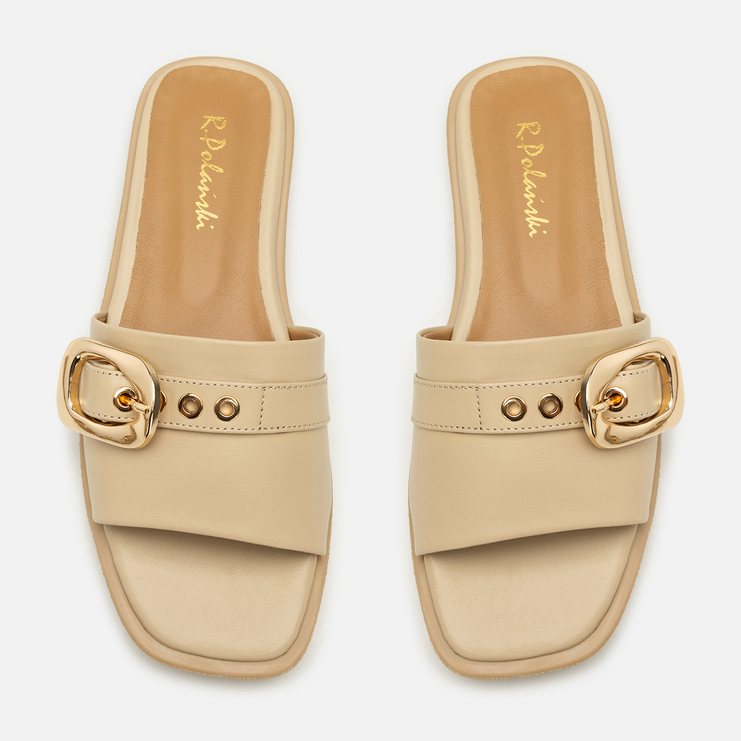 Klapki R.Polański 2201 - Beżowy Lico