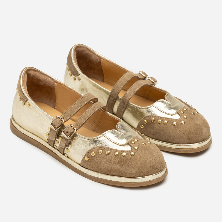 Baleriny R.Polański 2208 - Złoty Lico/Beżowy Zamsz