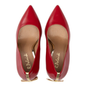 Czerwone szpilki z kokardą na złotym obcasie 10 cm ze skóry naturalnej -  Czerwony Lico/Złoty