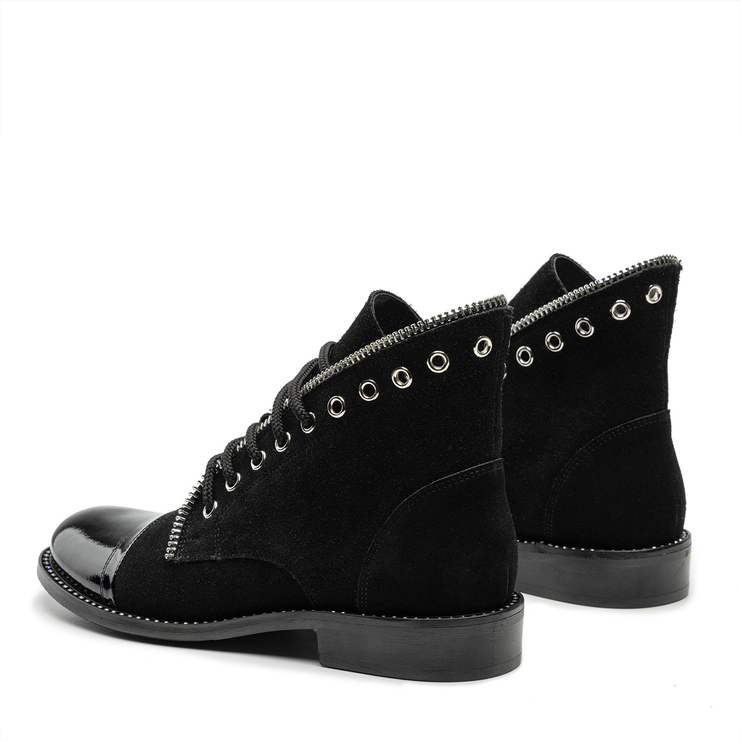 Botki R.Polański 1686 - Czarny Zamsz/Czarny Lakier