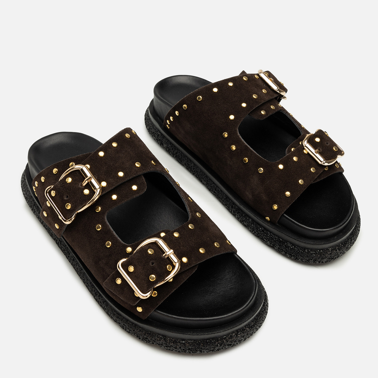 Klapki R.Polański 2166 - Brązowy Zamsz