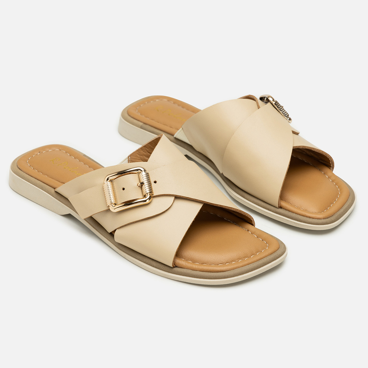 Klapki R.Polański 2205 - Beżowy Lico