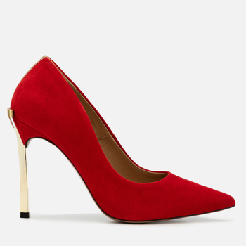 Szpilki 1223 - Czerwony Zamsz/Złoty