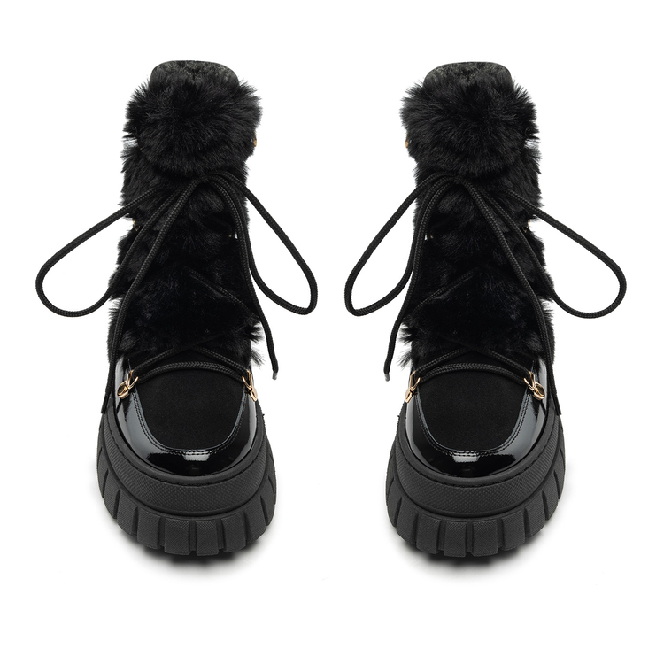 Śniegowce R.Polański 1728 - Czarny Zamsz/Czarny Lakier