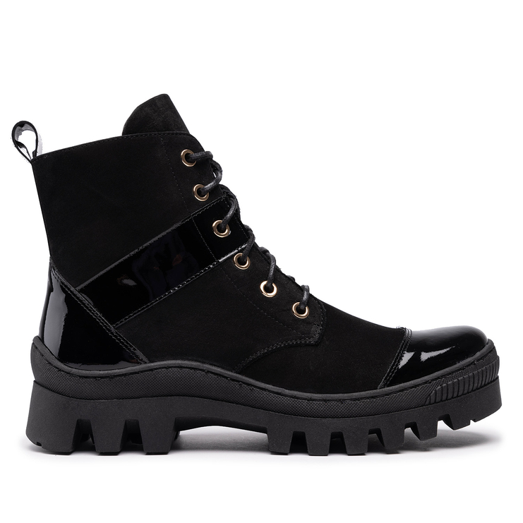 Trapery R.Polański 1207 - Czarny Nubuk/Czarny Lakier