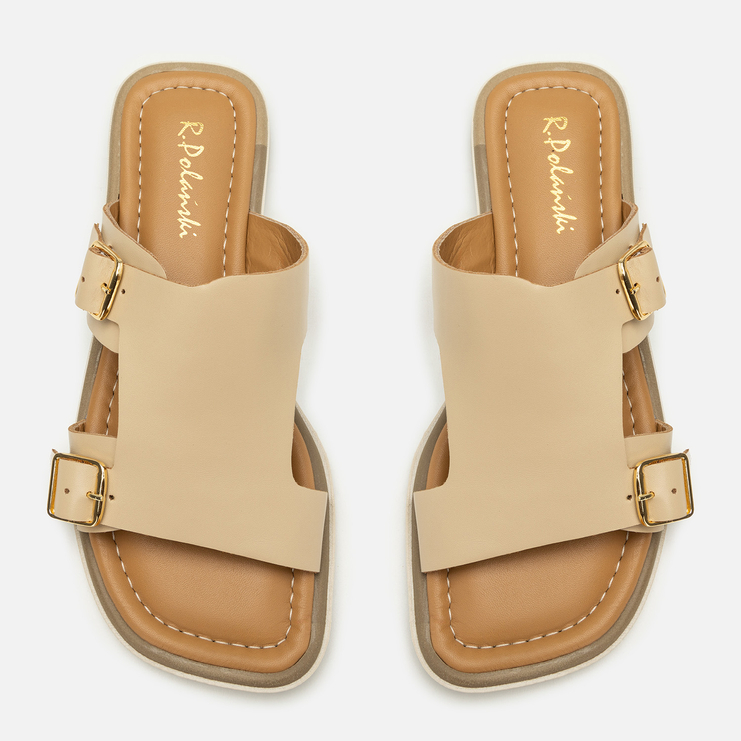 Klapki R.Polański 2203 - Beżowy Lico