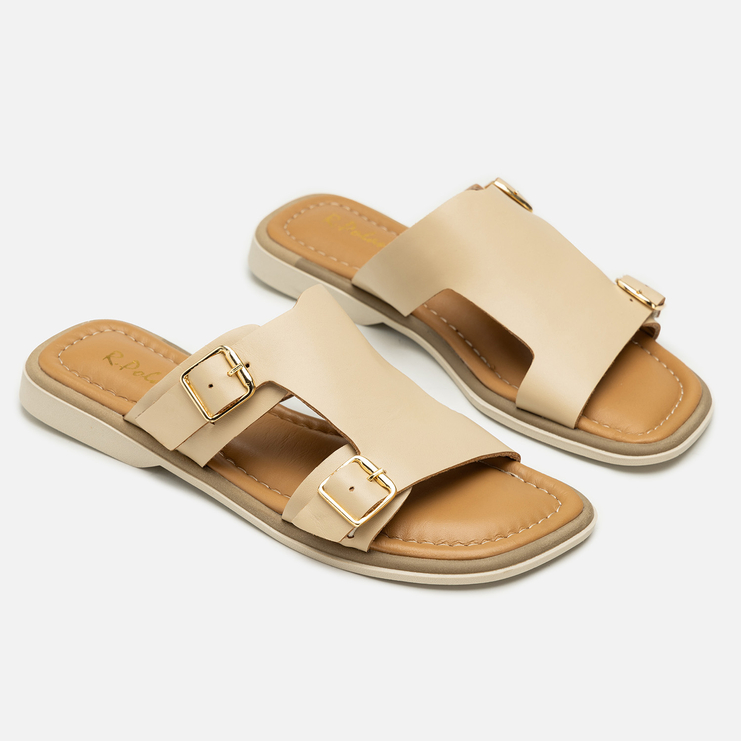 Klapki R.Polański 2203 - Beżowy Lico