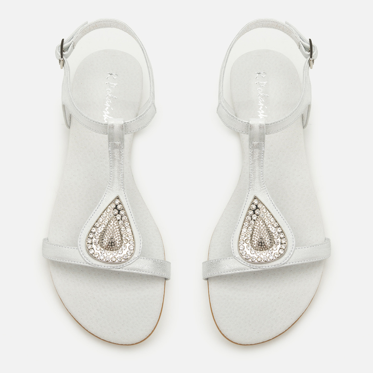 Sandały R.Polański 1023 - Srebrny Przecierany/Srebrny