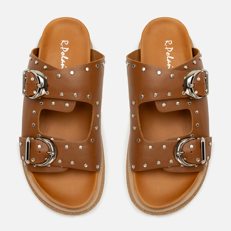 Klapki R.Polański 2166 - Brązowy Lico