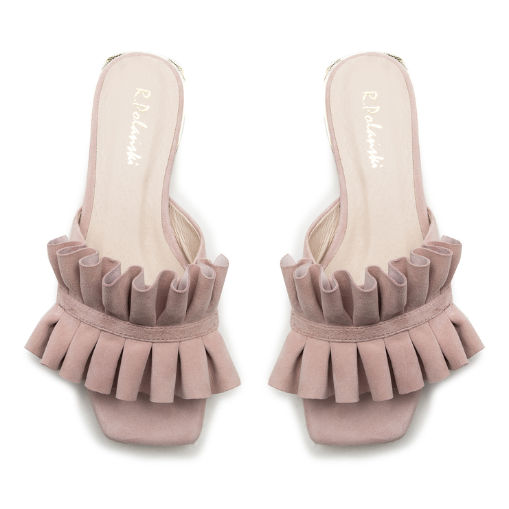 Klapki R.Polański 1282 - Różowy Zamsz