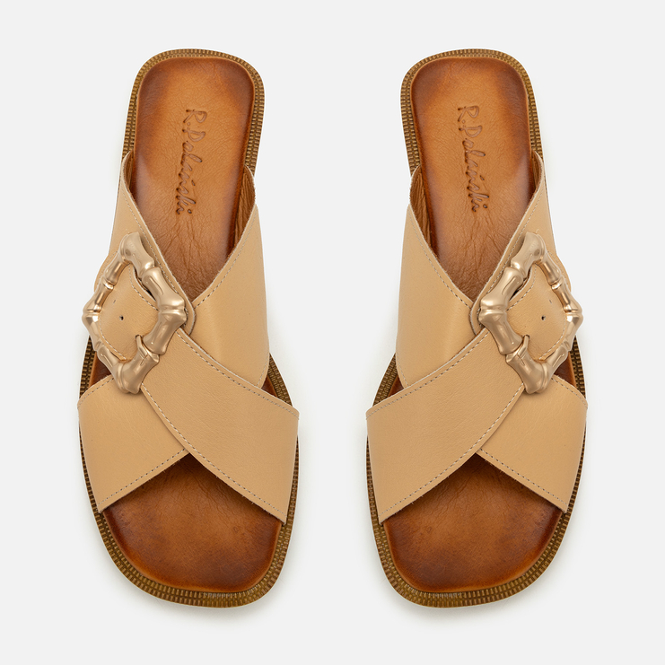 Klapki R.Polański 2152 - Beżowy Lico