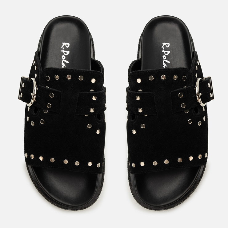 Klapki R.Polański 2160 - Czarny Zamsz