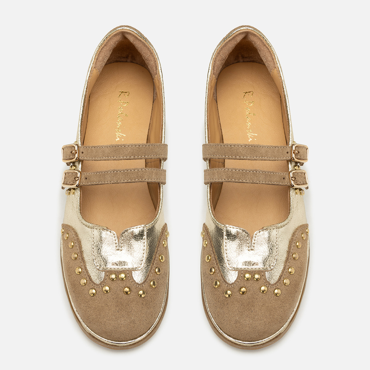 Baleriny R.Polański 2208 - Złoty Lico/Beżowy Zamsz