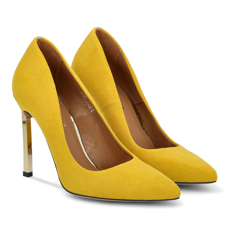 Szpilki 1044 - Żółty Zamsz