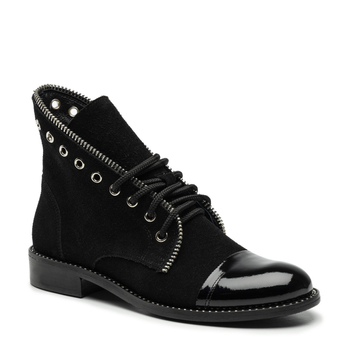 Botki R.Polański 1686 - Czarny Zamsz/Czarny Lakier