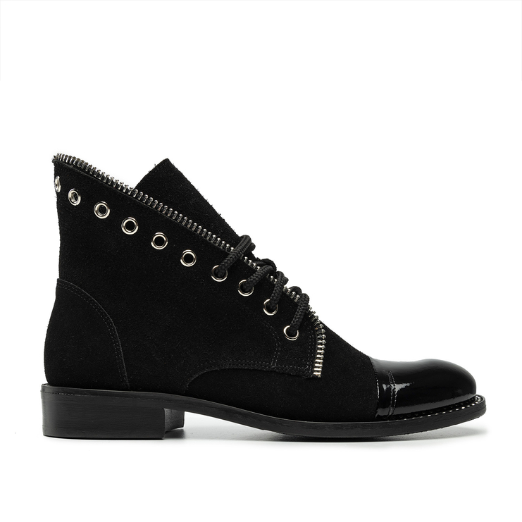 Botki R.Polański 1686 - Czarny Zamsz/Czarny Lakier