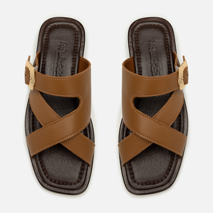 Klapki R.Polański 2139 - Jasny Brązowy Lico