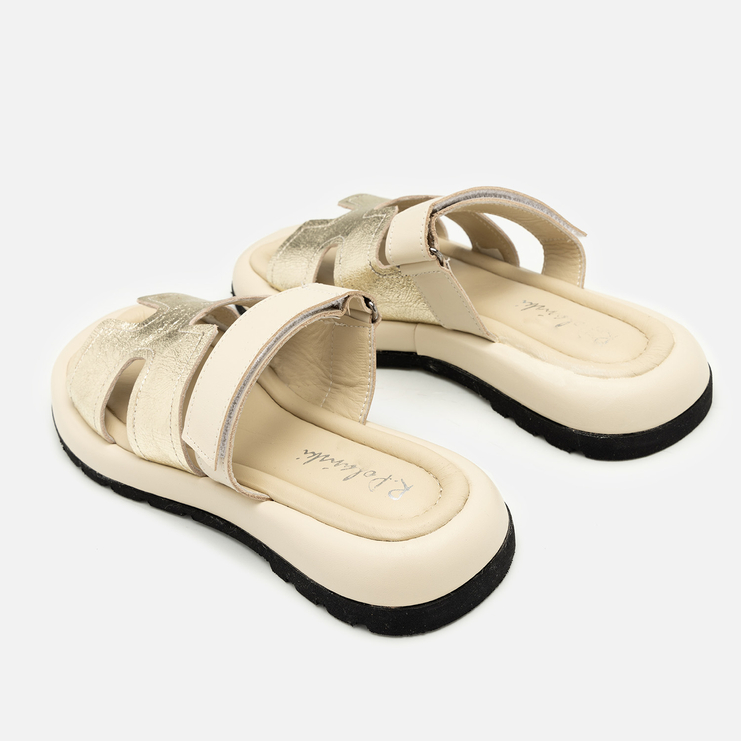 Klapki R.Polański 2137 - Beżowy/Złoty Kryształ