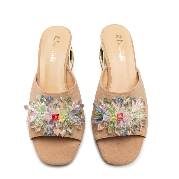 Klapki R.Polański 1021 - Beżowy Zamsz