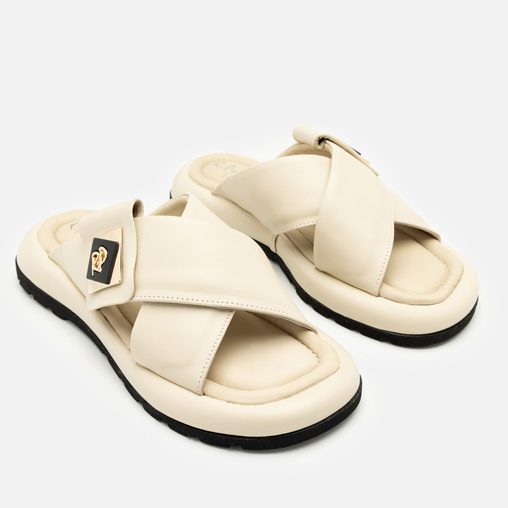 Klapki R.Polański 2127 - Beżowy Lico