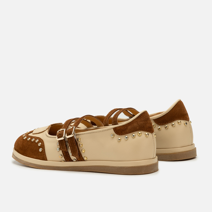 Baleriny R.Polański 2208 - Beżowy Lico/Brązowy Zamsz