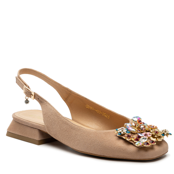 Sandały R.Polański 1595 - Beżowy Zamsz