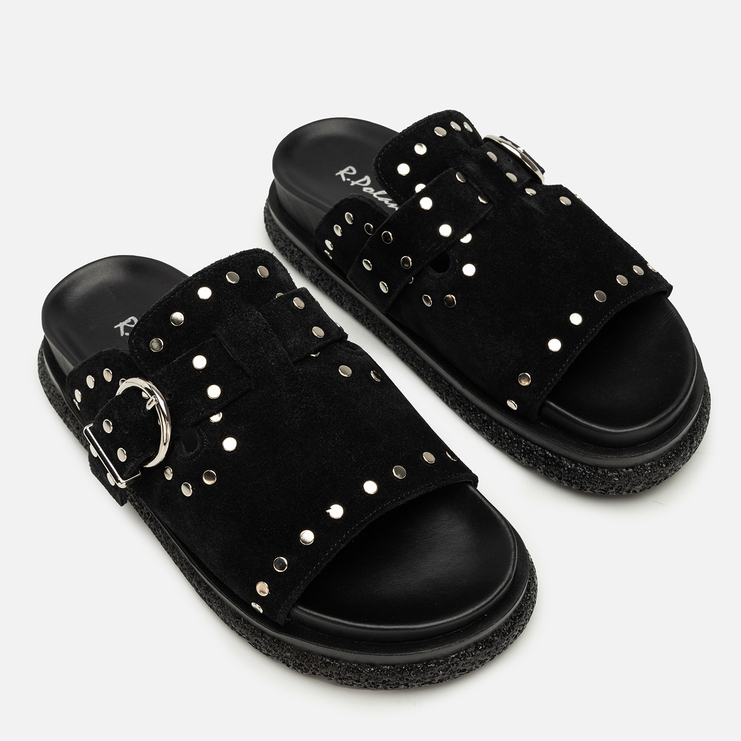 Klapki R.Polański 2160 - Czarny Zamsz