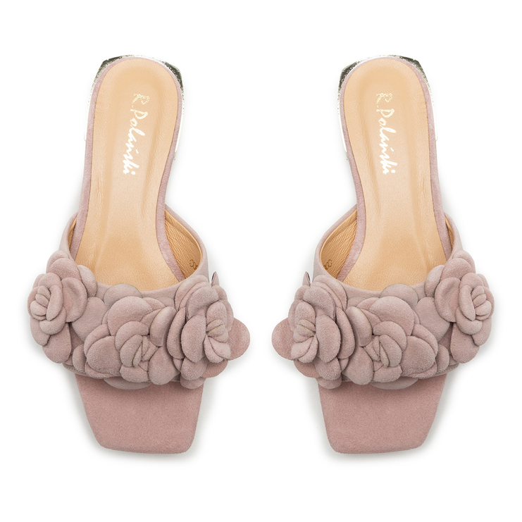 Klapki R.Polański 1281 - Różowy Zamsz
