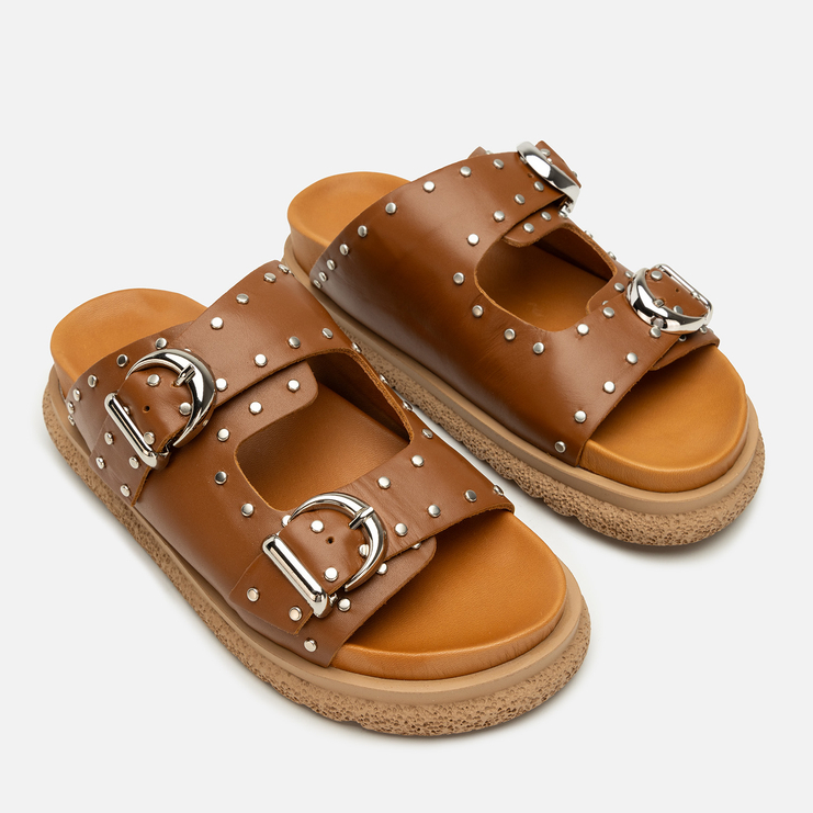 Klapki R.Polański 2166 - Brązowy Lico