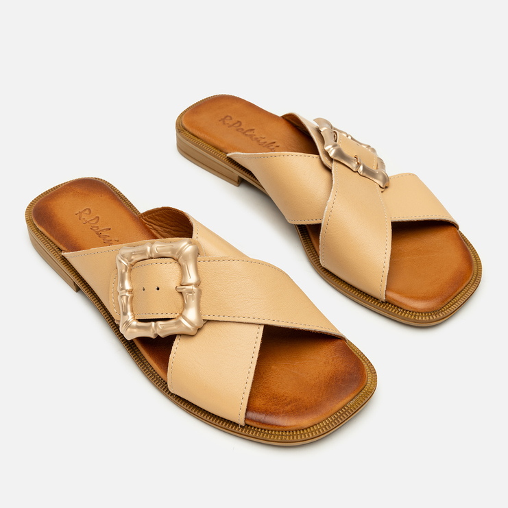 Klapki R.Polański 2152 - Beżowy Lico