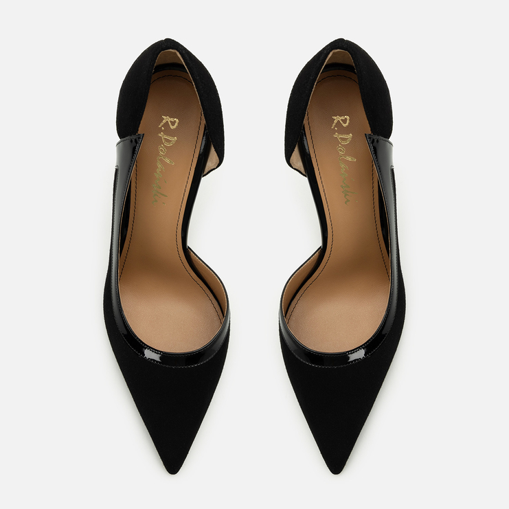 Szpilki R.Polański 2259 - Czarny Zamsz/Czarny Lakier