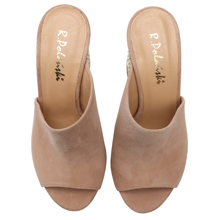 Klapki 936 - Beżowy Zamsz