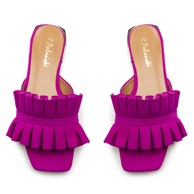 Klapki R.Polański 1282 - Fuksja Zamsz