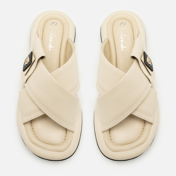 Klapki R.Polański 2127 - Beżowy Lico