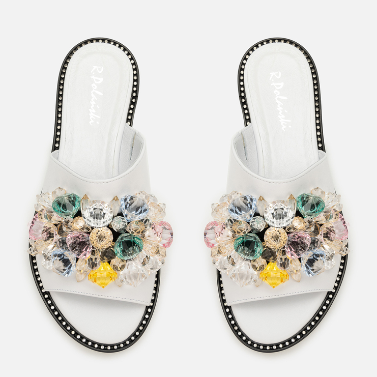 Klapki R.Polański 1501/X - Biały Lico/Czarny