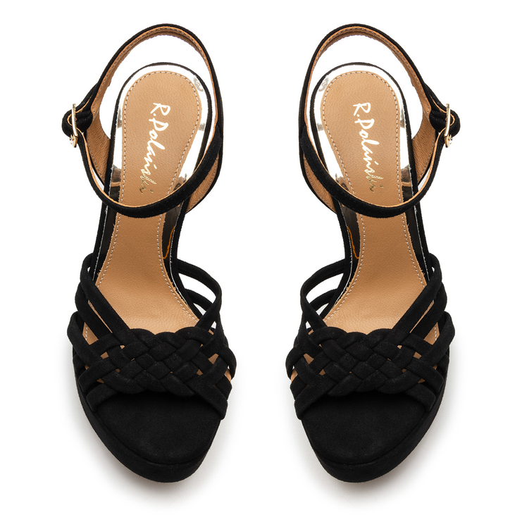 Sandały R.Polański 1666 - Czarny Zamsz